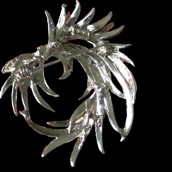 Vintage Signed 1977 Large Rhinestones Encrusted Art Nouveau Floral Spray Brooch - Picture 5 of 8